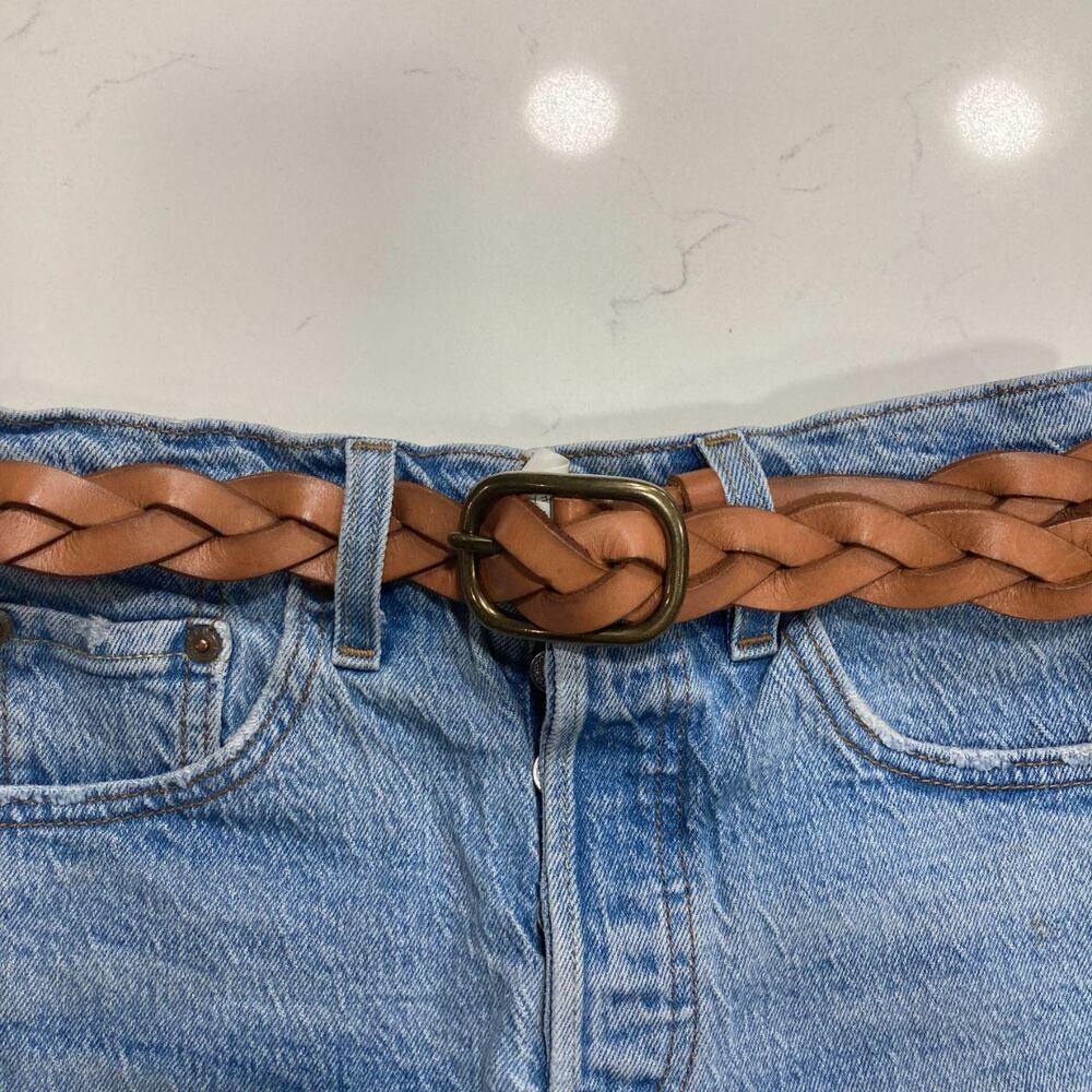 Vintage Gap Brown Braided Cow Leather Belt Size XS